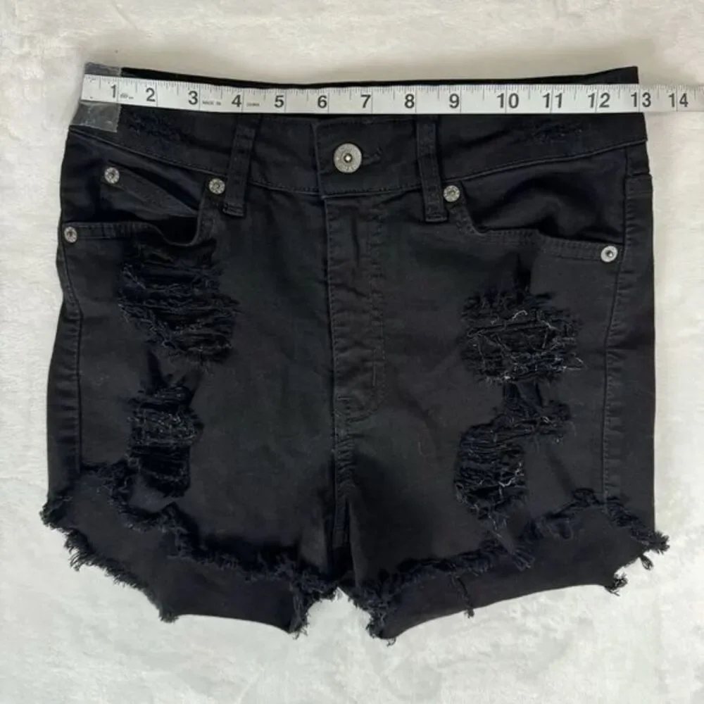 Carmar Black High Waist Jean Shorts Size 26 Destroyed‎ Denim Booty Shorts Ripped